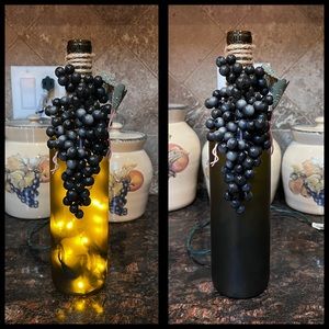 Lighted Wine bottle ~ hand made with white Christmas lights.  Grape design.
